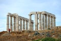 The remains of a Greek temple dedicated to Poseidon, on the promontory of Cape Sunio ,located on the southern tip of Attica,