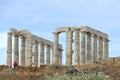 The remains of a Greek temple dedicated to Poseidon, on the promontory located on the southern tip of Attica, Greece Royalty Free Stock Photo