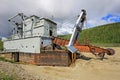 The remains of a historical delelict gold dredge on Bonanza creek near Dawson City, Canada