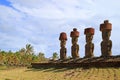 Remains of Huge Moai Statues of Ahu Nau Nau Ceremonial Platform on the Anakena Beach, Easter Island of Chile