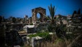 Remains of necropolis in ancient columns excavation site in Tyre at Lebanon Royalty Free Stock Photo