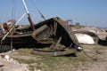 Remains of an old fishing boat seashore Royalty Free Stock Photo