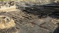 old wooden pavement of the 14th century at an archaeological site