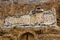 Remains of ornamental reliefs decorating skene of Roman theater in Perge, Turkey Royalty Free Stock Photo