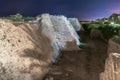 Remains of the outer fortress wall surrounding the ruins of the old town of Caesarea on the Mediterranean coast in Israel