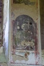 The remains of paintings on the walls of a destroyed Orthodox church