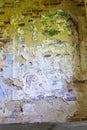 The remains of paintings on the walls of a destroyed Orthodox church