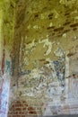 The remains of paintings on the walls of a destroyed Orthodox church
