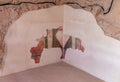 Remains of paintings on the walls of internal buildings in the ruins of the Masada - is a fortress built by Herod the Great on a