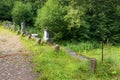 The remains of the railing of the Big white stone bridge in the park Royalty Free Stock Photo