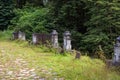 The remains of the railing of the Big white stone bridge in the park Royalty Free Stock Photo