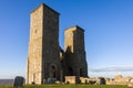 Remains of Reculver Church Towers Bathed in Late Afternoon Sun Royalty Free Stock Photo