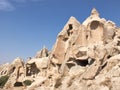 Remains of rock-cut christian temples at the rock site of Cappadocia near Goreme