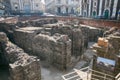 Remains of the Roman amphitheatre in the historic centre of Catania, Sicily island, Italy