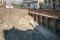 Remains of the Roman amphitheatre in the historic centre of Catania, Sicily island, Italy