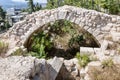 The remains of the ruined fortress walls in the old city of Safed in Israel