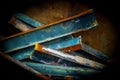Rusty Blue Painted Girders In A Skip