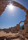 The remains of  Saranta Kolones castle. Paphos Archaeological Park. Cyprus Royalty Free Stock Photo