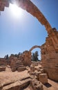 The remains of  Saranta Kolones castle. Paphos Archaeological Park. Cyprus Royalty Free Stock Photo