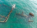 The remains of a sea ship that has been shipwrecked