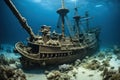 The remains of the ship at the bottom of the ocean