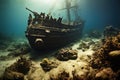 Remains of a shipwreck on the ocean floor
