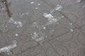 Remains of snow melt in a puddle on the sidewalk Royalty Free Stock Photo