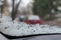 Remains of snow on the windshield