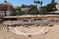 Remains of the stage and the stone steps of the Roman theater of Malaga in Alcazabilla street. Spain