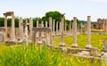 Remains of stone columns of Agora in ancient settlement of Perga, Turkey