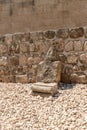Remains of stone columns in the courtyard of the museum in the fortress of the old city of Acre in northern Israel