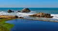 Remains of Sutro Baths and Ocean Rocks at California Coast Royalty Free Stock Photo