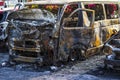 Remains of a van destroyed by fire accident Royalty Free Stock Photo