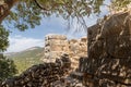Remains walls of the inner yard in medieval fortress of Nimrod - Qalaat al-Subeiba located near border with Syria and Lebanon in