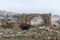 Remains of the West Baths in ruins of the great Roman city of Jerash - Gerasa, destroyed by an earthquake in 749 AD, located in Je