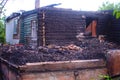 The remains of the wooden house after the fire Royalty Free Stock Photo