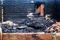 The remains of the wooden house after the fire Royalty Free Stock Photo