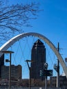 Bridge and skyscraper in Des Moines, Iowa skyline