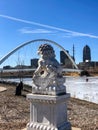 Bridge and skyscraper in Des Moines, Iowa skyline