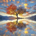 Remarkable landscape of colorful autumn Wanaka Tree reflection on Wanaka Lake Royalty Free Stock Photo