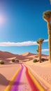 A Remarkable View Of A Desert With A Rainbow Painted Road AI Generative Royalty Free Stock Photo