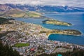 Remarkables mountains behind Wakatipu lake in Queenstown, NZ Royalty Free Stock Photo