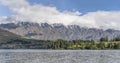 Remarkables range and Kelvin Heights peninsula at lake Wakatipu, from Queenstown, Otago, New Zealand Royalty Free Stock Photo