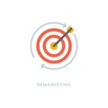 Remarketing website funnel icon. Retargeting bullseye arrow dart business goal concept