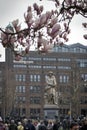 Rembrandt statue on Rembrandtplein - Rembrandt Square both named after famous painter Rembrandt van Rijn Royalty Free Stock Photo