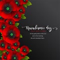 Remembrance day lest we forget. realistic red poppy flower international symbol of peace with paper cut art and craft style on col Royalty Free Stock Photo