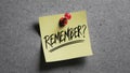 Remember Reminder on a Yellow Sticky Note, Copy-Space Royalty Free Stock Photo