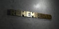 Remembered - Gold text on black background - 3D rendered royalty free stock picture