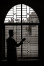 The remembrance of Allah gives peace of mind . Silhouette of muslim boy in mosques