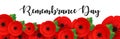 Remembrance, Anzac Day web header. Poppies flowers. Memorial banner, card.